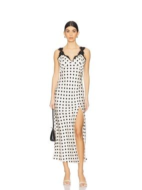 Astr Polka Dot Slip Dress in Black and White